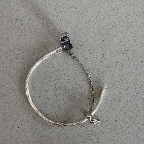 Sterling Silver 925 Lock & Key Pink Gemstone Charm Bracelet - will fit Pandora - Picture 4 of 5